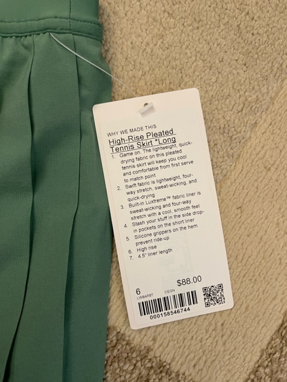 lululemon High-Rise Pleated Green Women's Skirt - Long Length - Picture 2 of 9